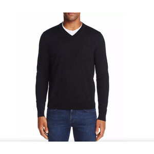 The Men's Store V-Neck Merino Wool Sweater Black Size M